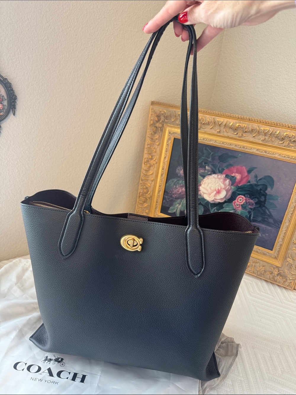 Coach Black Leather Tote with Gold Hardware